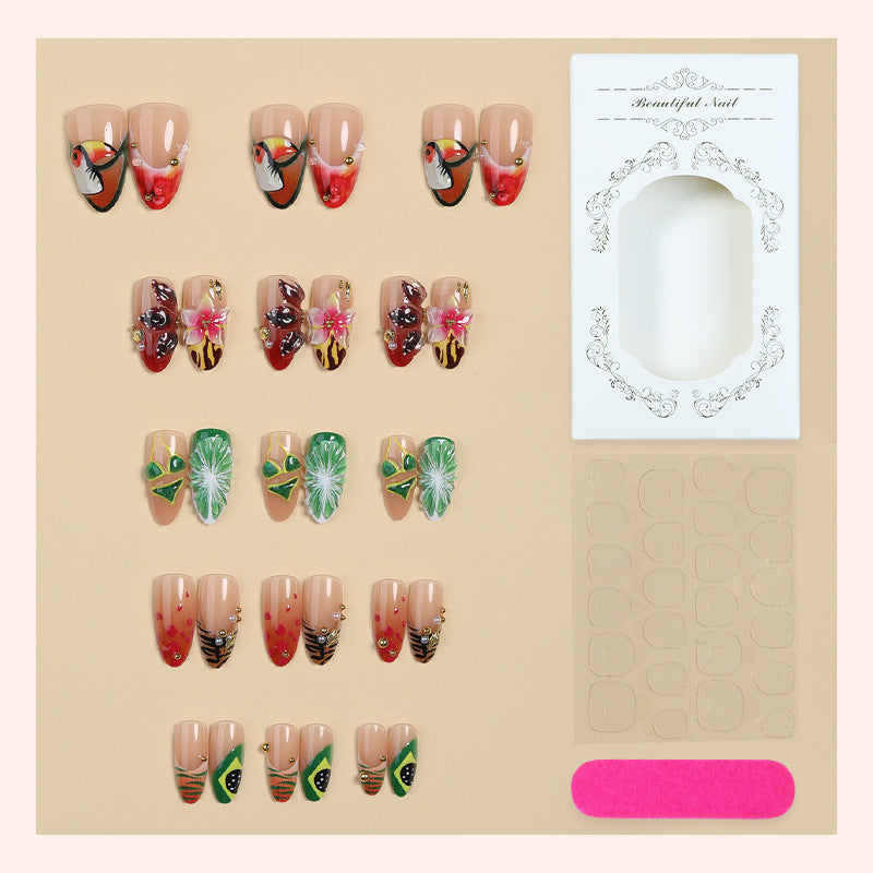 Artificial nail set with tropical motifs and elegant details Kalsten