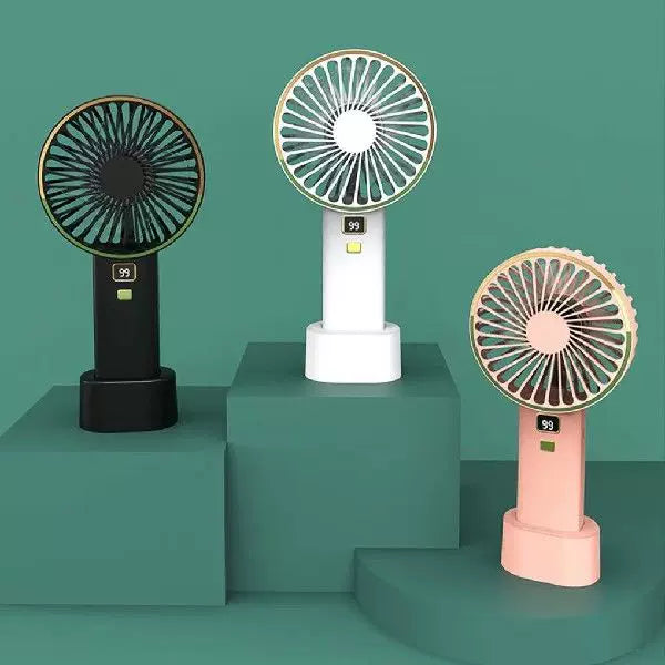 Unisex one-size compact rechargeable portable fan with digital battery level indicator and charging station Kalsten