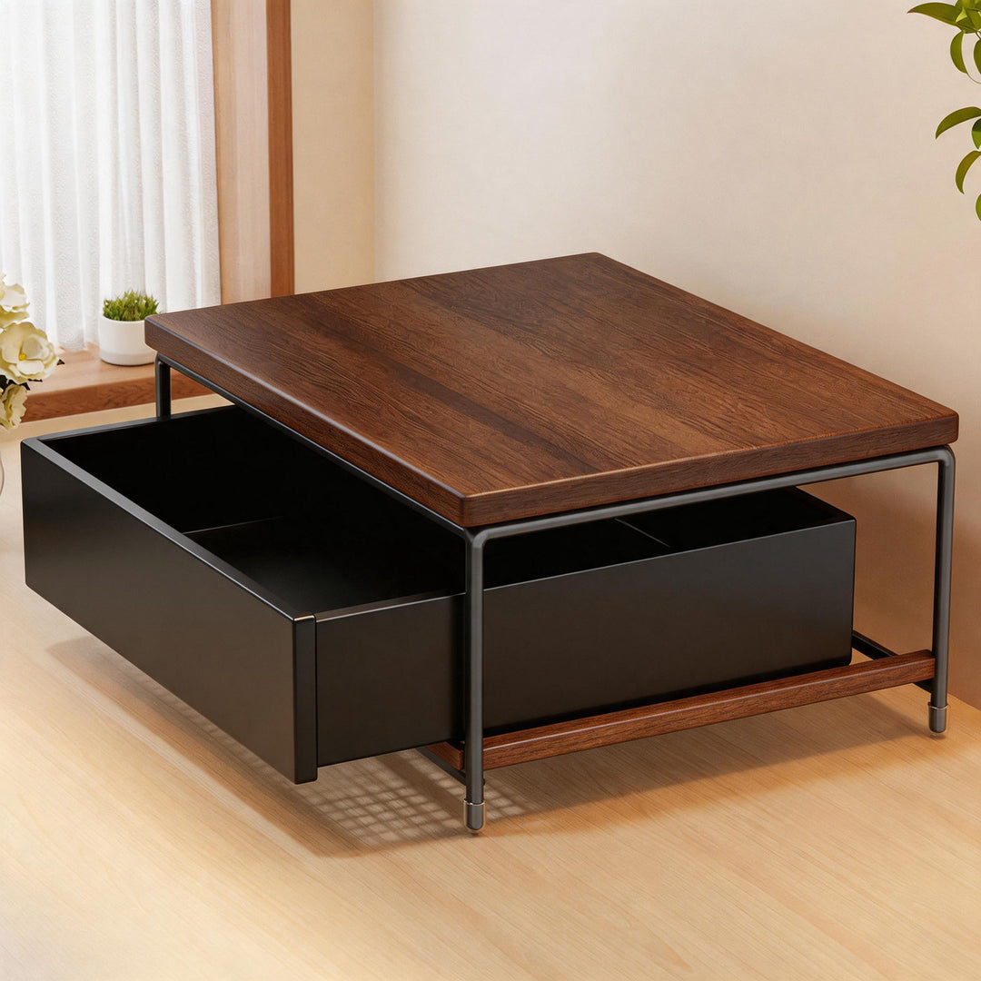 Countertop Espresso Machine Stand with Wooden Top Metal Frame and Pull-Out Storage Drawer