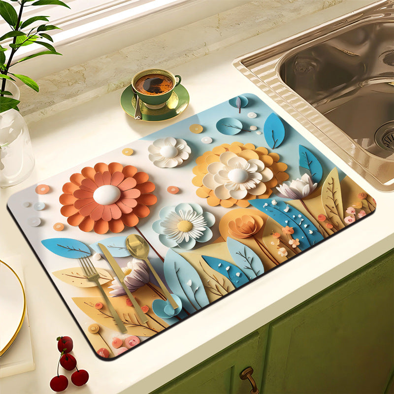 Floral Design Anti-Slip Kitchen Mat