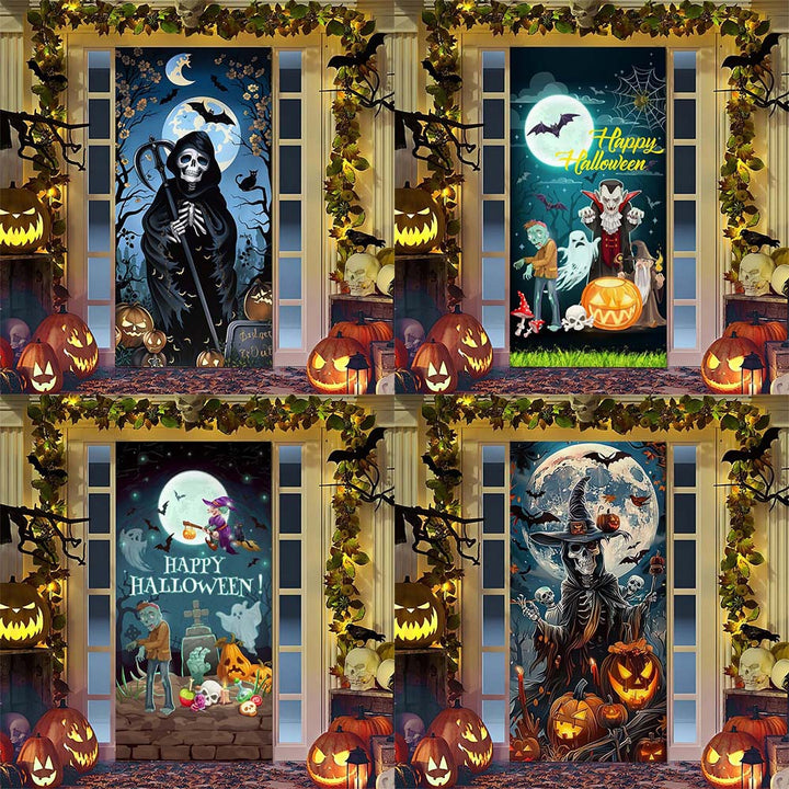 Halloween door poster with large-format Grim Reaper illustration and reusable PVC tarp fabric
