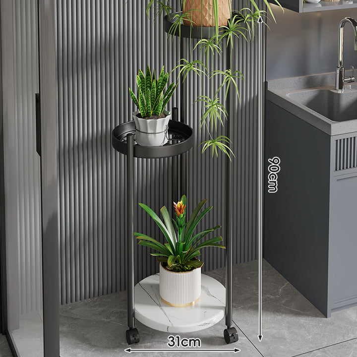 Rolling Vertical Plant Stand with Marble-Effect Base and Locking Casters