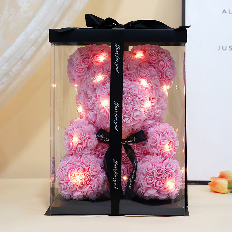 Foam Rose Teddy Bear Gift Sculpture With Satin Ribbon Bow