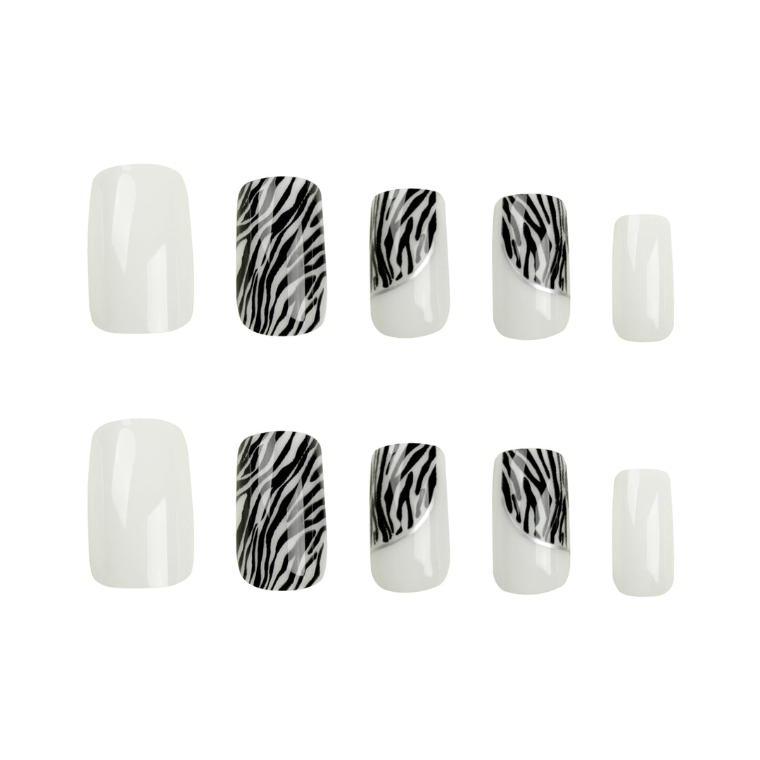 Artful nail extensions with stylish zebra pattern Kalsten