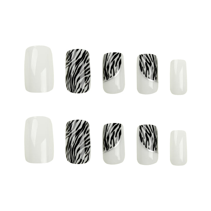 Artful nail extensions with stylish zebra pattern Kalsten