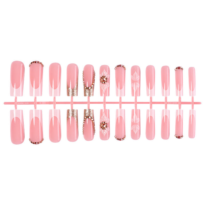 Premium Decorative Press-On Nail Set with Rhinestone and Floral Accents Kalsten