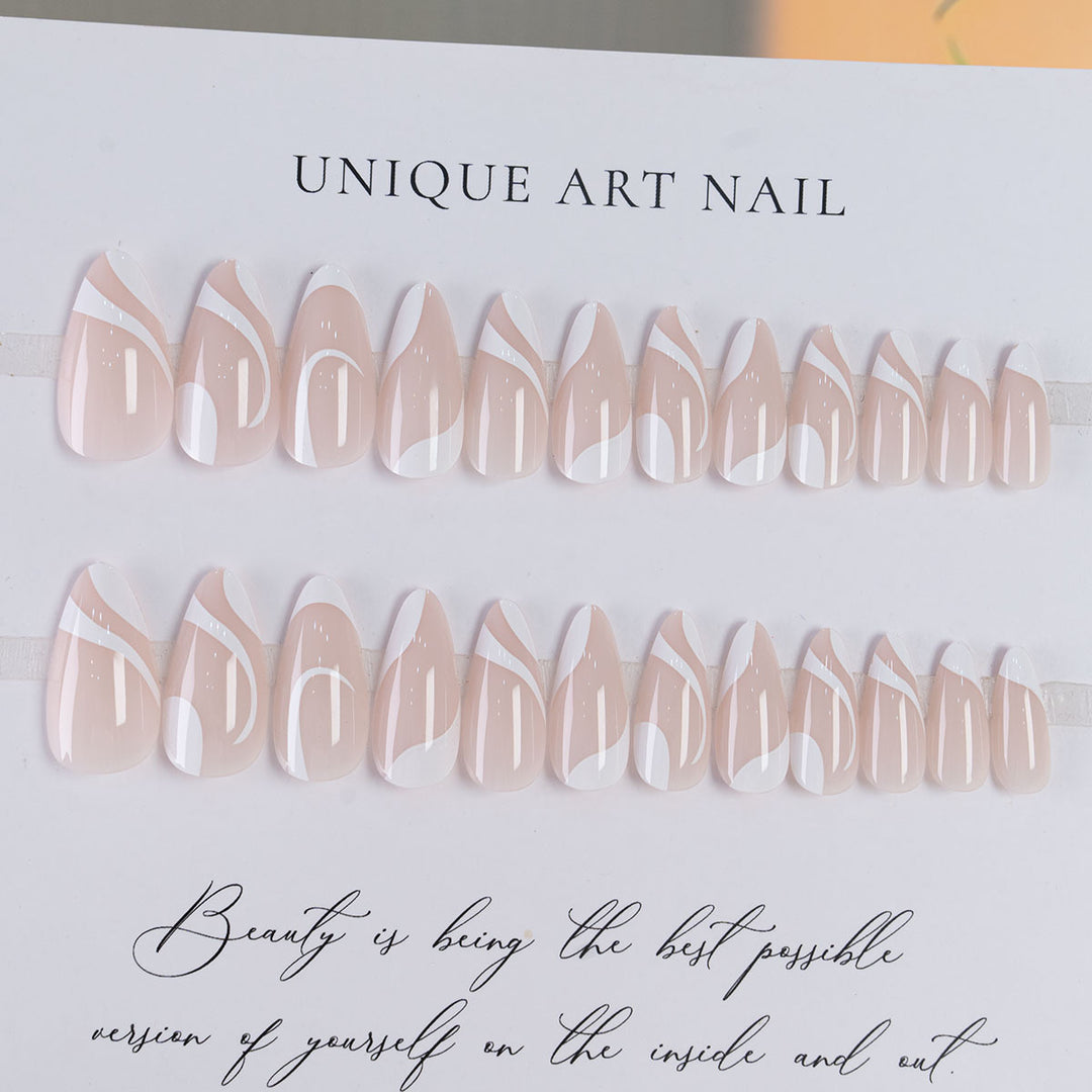 Artistic Stiletto Press-On Nails Featuring Elegant Swirl Design