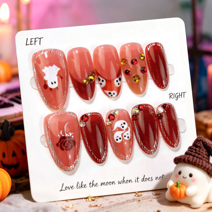 Artistic Halloween-Themed Press-On Nail Set 1790738645