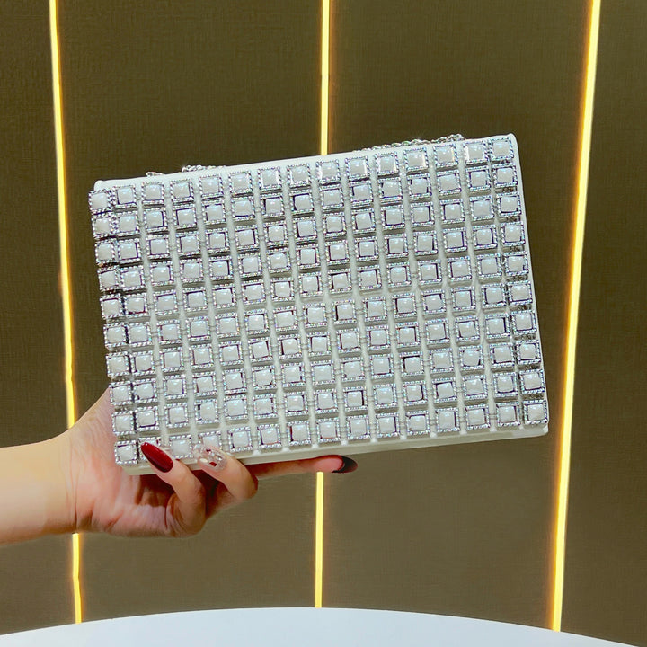 Decorative Crystal-Studded Evening Clutch