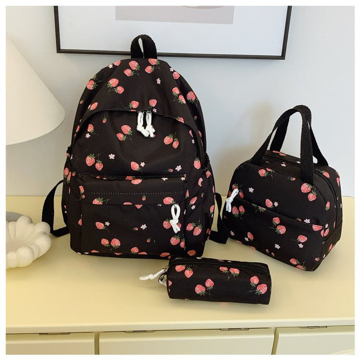 Backpack set with cheerful strawberry pattern and practical compartments Kalsten