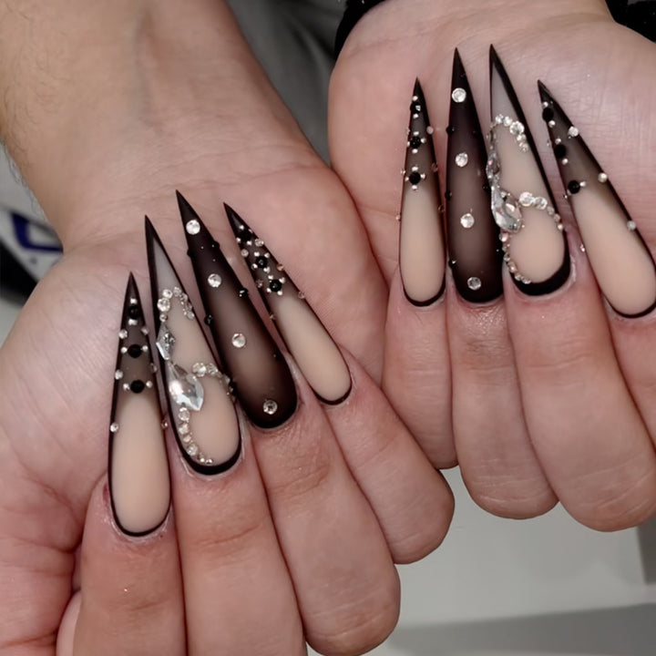 Stiletto Press-On Nail Art Set with Elegant Rhinestone Embellishments Kalsten