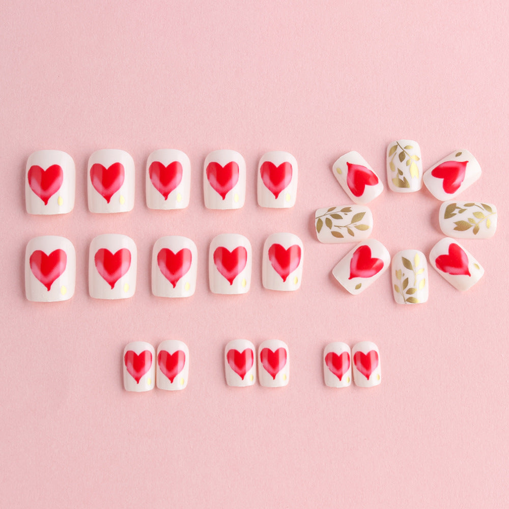 Romantic Heart-Designed Press-On Nail Art Set Kalsten