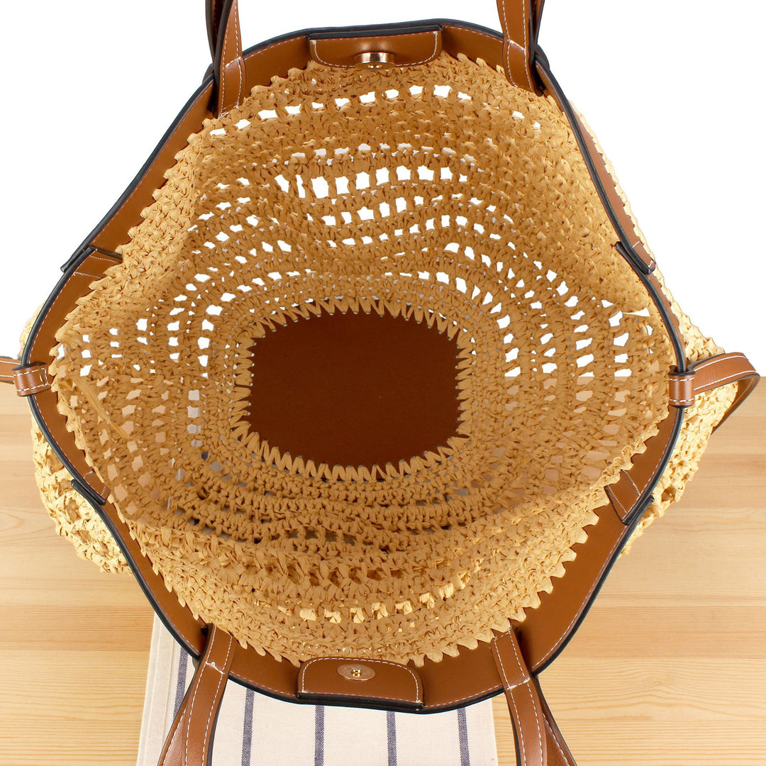 Handbag Made of Braided Natural Material with High-Quality Leather Detail Kalsten