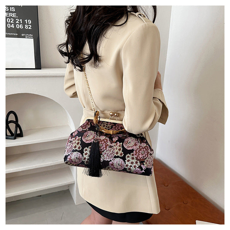 Elegant Floral Satin Handbag