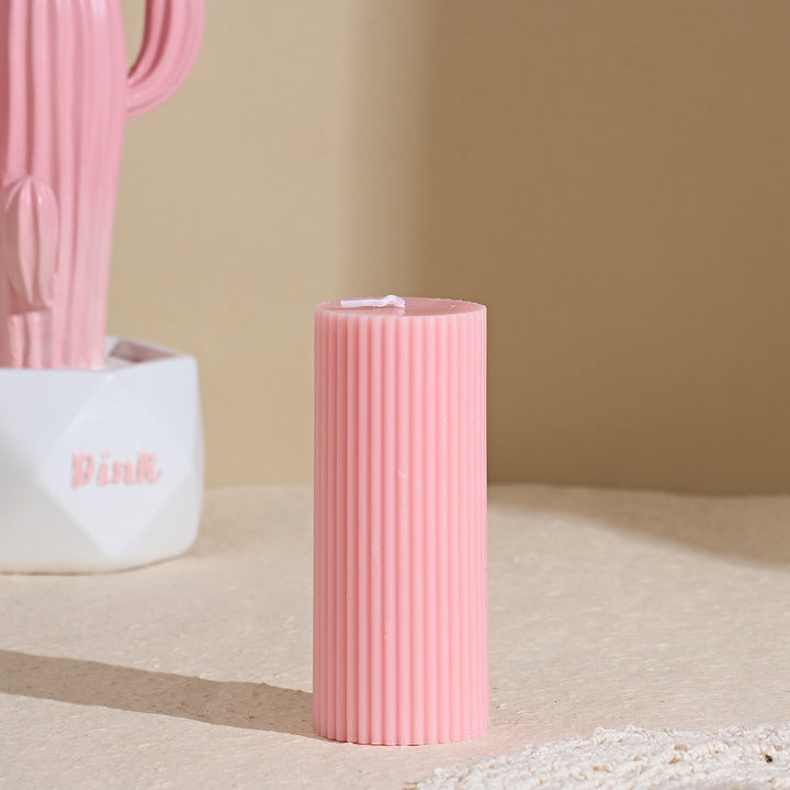 Textured Ribbed Short Pillar Candle with Slow-Burn Wax