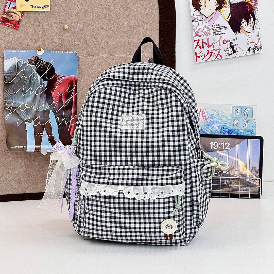 Cute Gingham Print School Backpack Kalsten