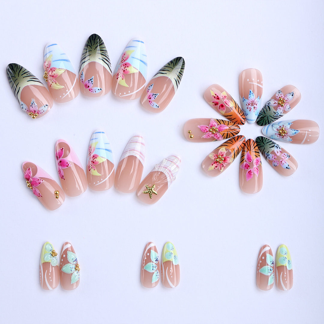 Artificial nails with creative floral and tropical designs Kalsten