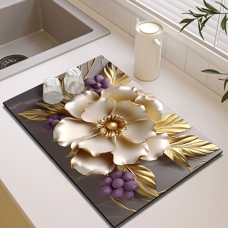 Elegant Floral Design Kitchen Mat