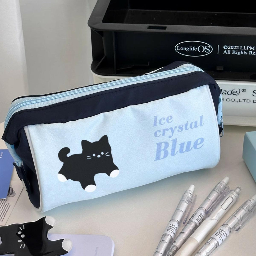 Cat-Themed Multi-Pocket Pencil Pouch