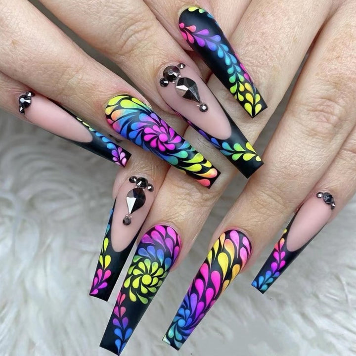 Art nails with colorful floral patterns Kalsten