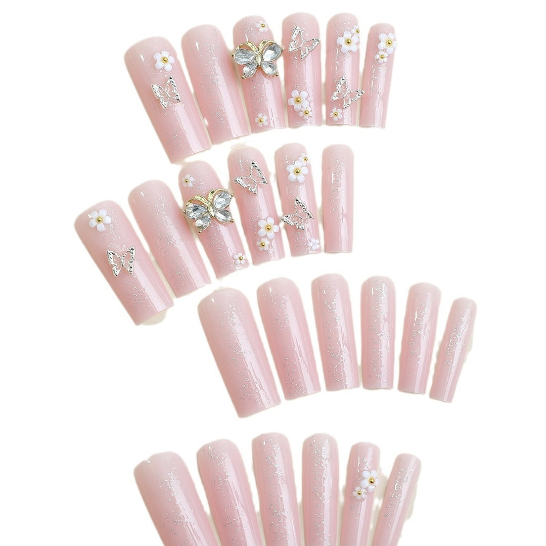 Acrylic Nail Set with Elegant 3D Flowers and Glitter Details Kalsten