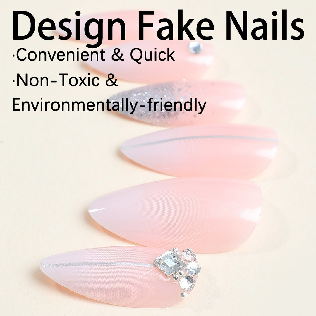 Artificial nail set with elegant glitter and rhinestone accents Kalsten