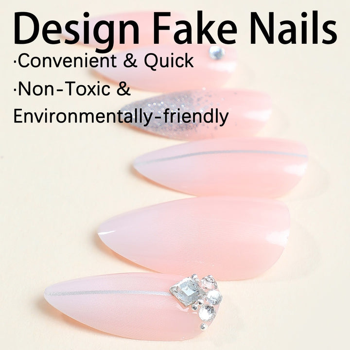 Artificial nail set with elegant glitter and rhinestone accents Kalsten