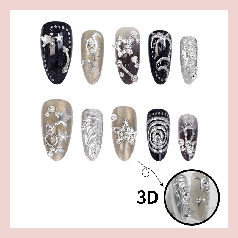 Artificial Nail Design Set with Glamorous Star and Metallic Accents Kalsten