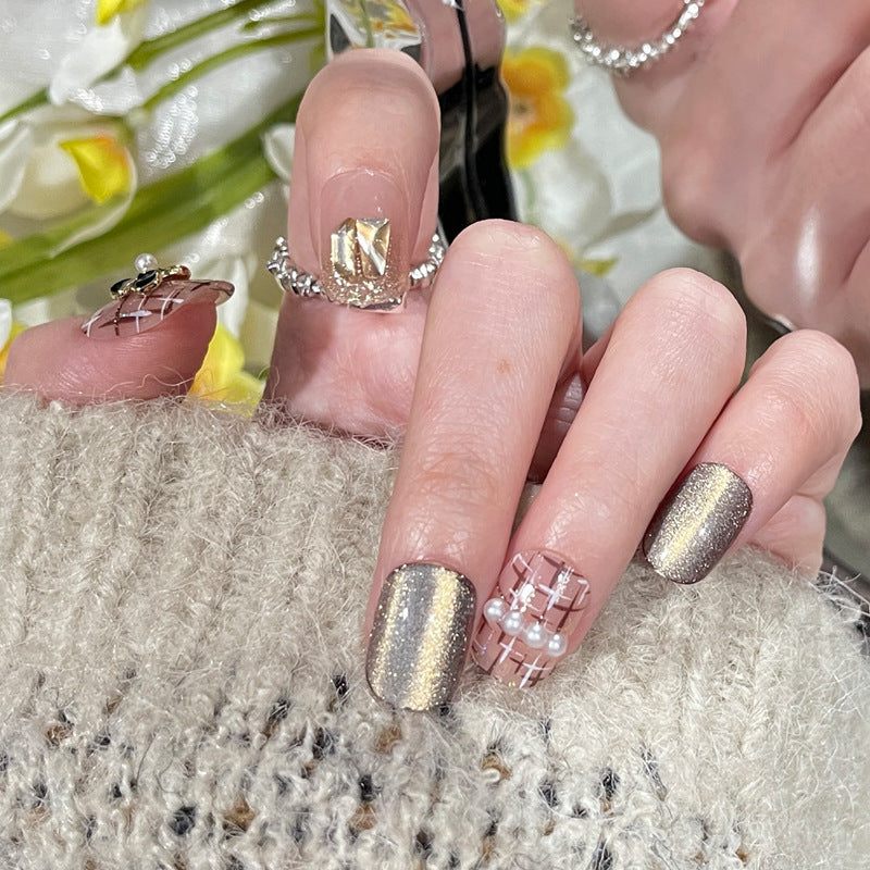 Stylish Press-On Nail Set with Elegant Glitter Accents Kalsten