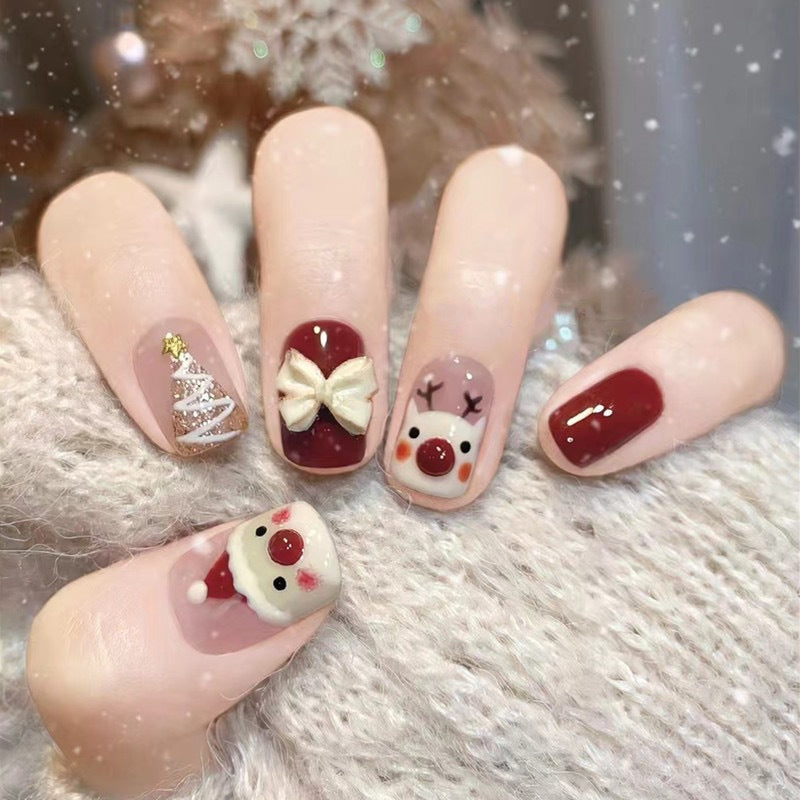 Festive Winter-Themed Press-On Nail Set Kalsten