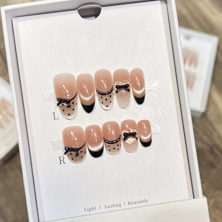 Elegant Reusable Press-On Nail Art Set with Charming Bow Accents Kalsten