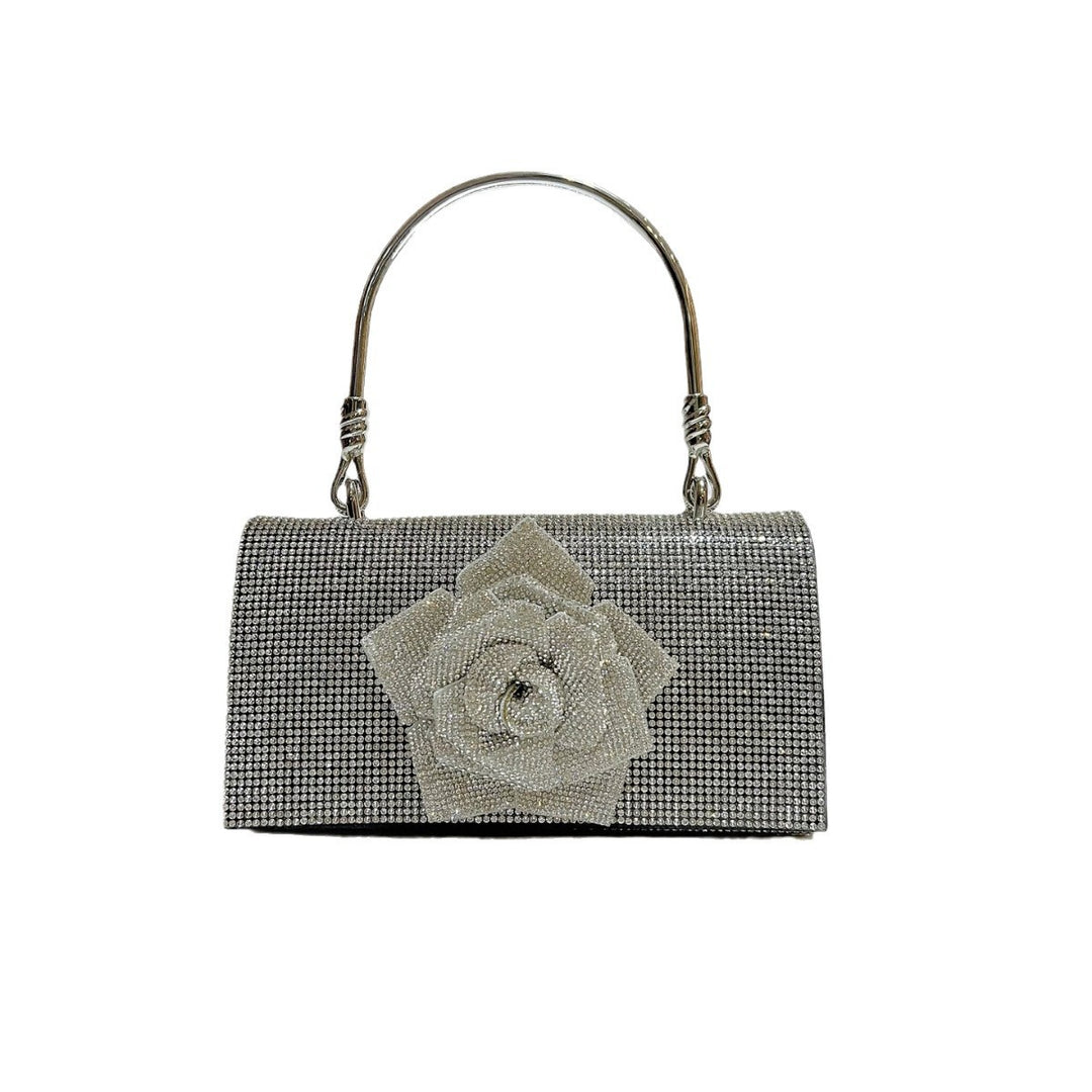 Rhinestone-Embellished Floral Clutch
