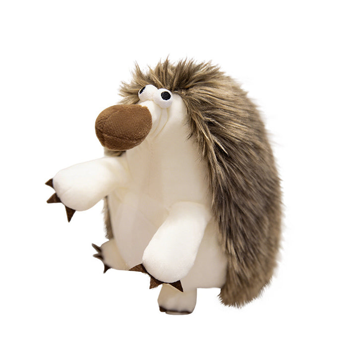 Plush Sitting Long-Fur Hedgehog Comforter Toy with Oversized Snout and Soft Bean-Fill Body Kalsten