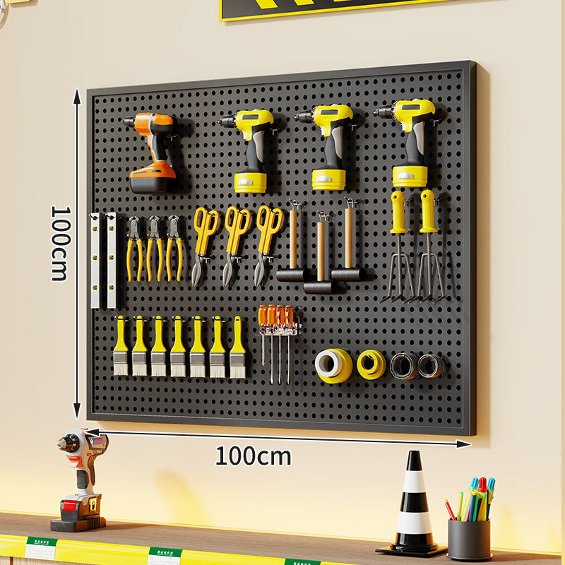 Wall-Mounted Perforated Metal Tool Pegboard Organizer with Magnetic Strip and Multi Hooks
