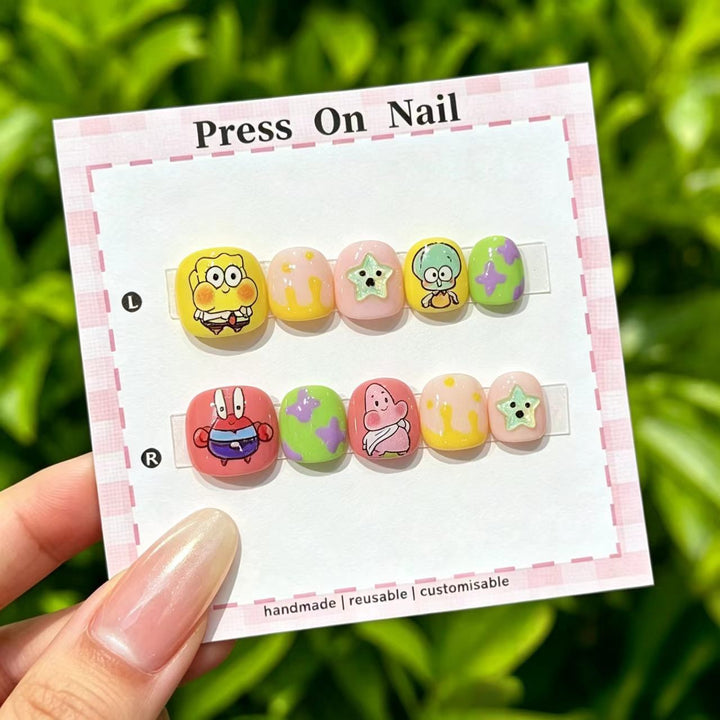 Artistic Press-On Nail Set with Floral and Graphic Designs