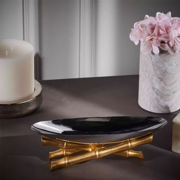 Decorative Serving Bowl with Bamboo Base