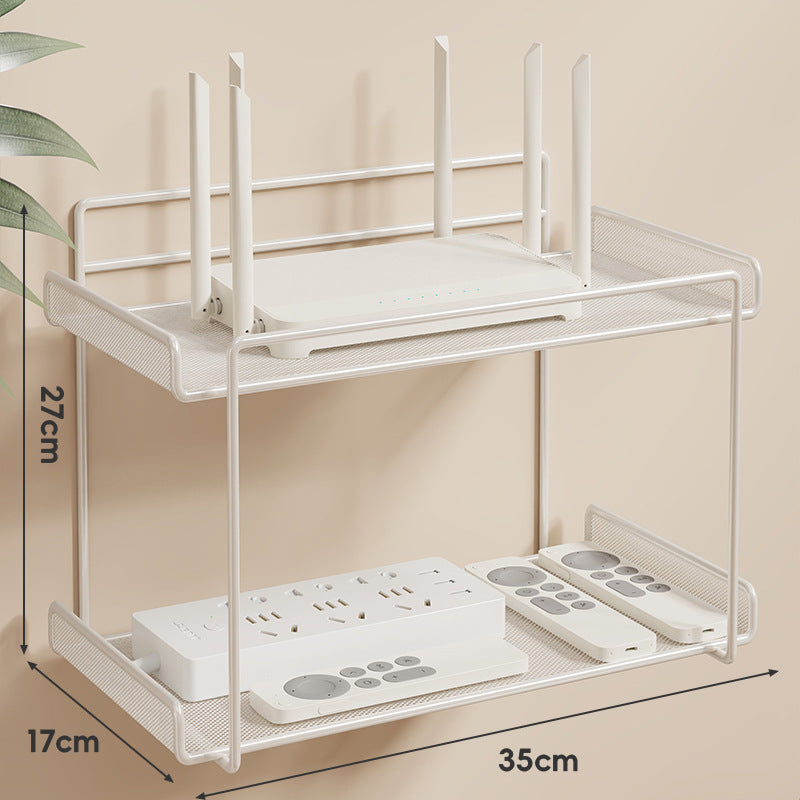 Wall-Mounted Two-Tier Ventilated Mesh Router and Power Strip Organizer