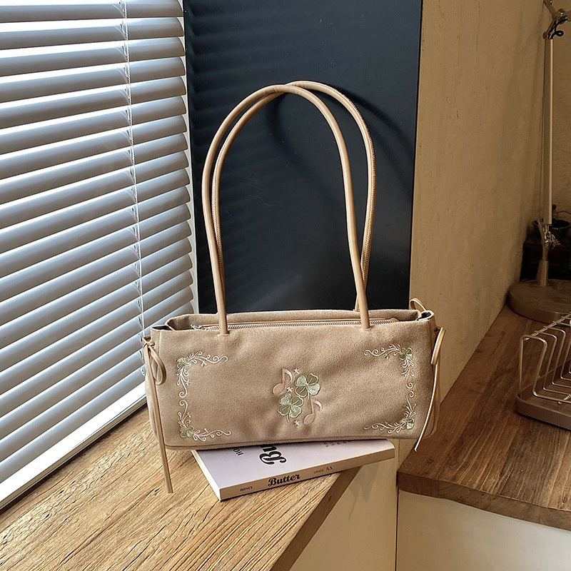 Embroidered Suede Handbag
