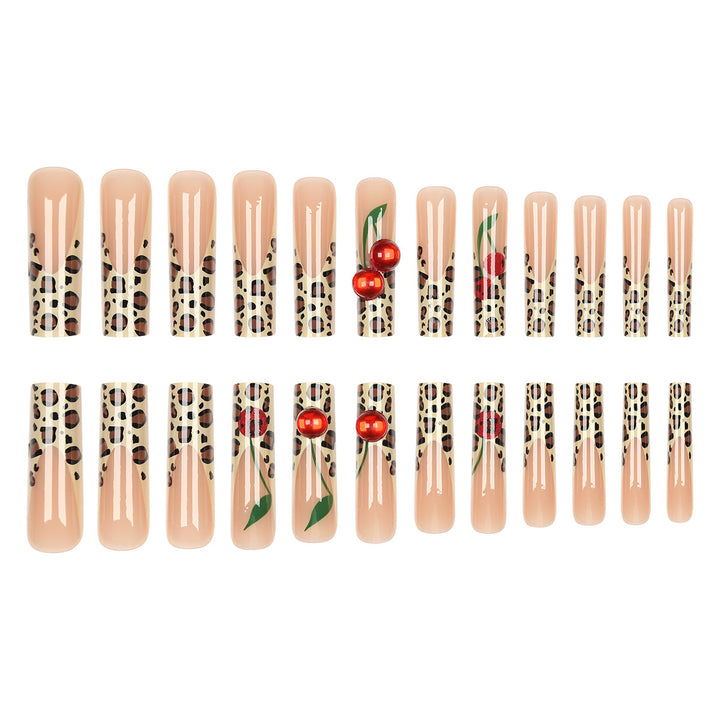Animal Print Stiletto Press-On Nails with Cherry Design Kalsten