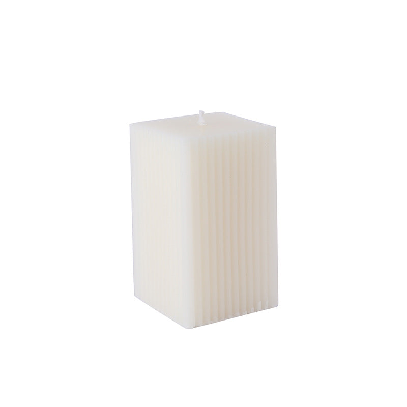 Ribbed Rectangular Pillar Candle with Vertical Fluted Texture