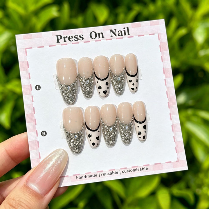 Artistic Press-On Nail Set with Floral and Patterned Designs