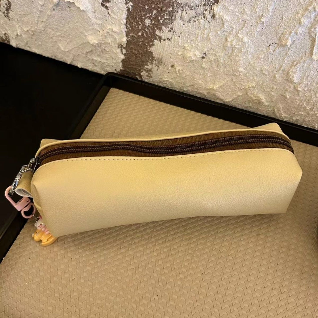 Textured Leather Zippered Pencil Case