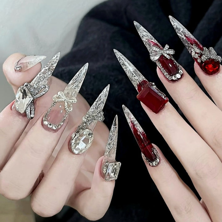 Gemstone-Embellished Stiletto Nail Extensions