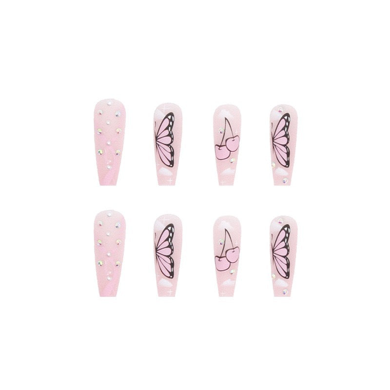 Decorative Press-On Nail Art Set with Butterfly Accents