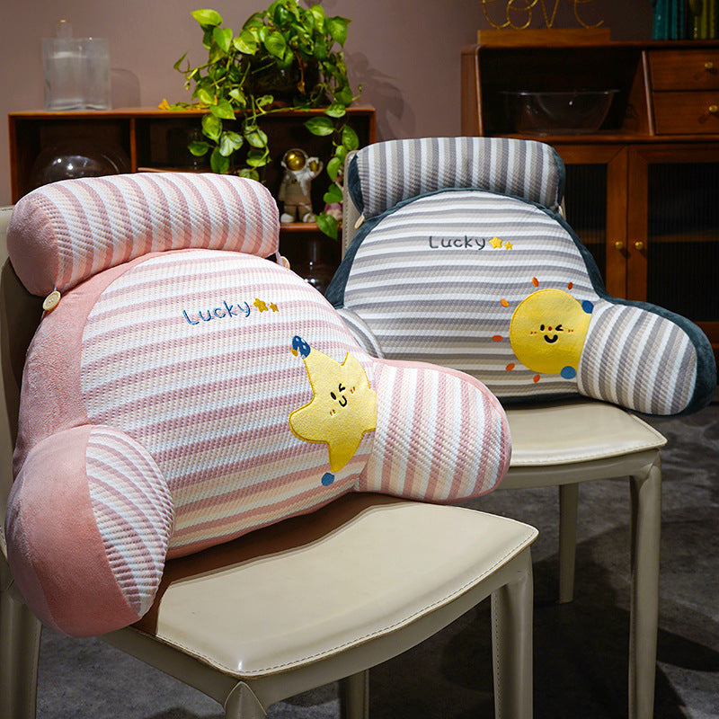 Padded reading pillow with neck roll and armrests made of plush