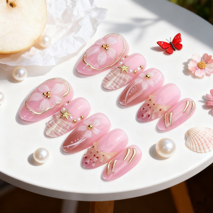 Artificial nail set with luxurious 3D flowers and elegant accents Kalsten