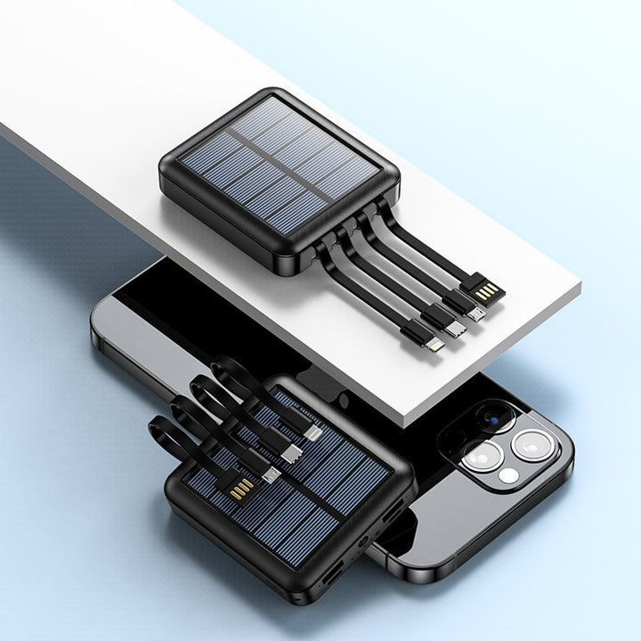 Portable solar power bank with integrated charging cables and efficient fast charging function Kalsten