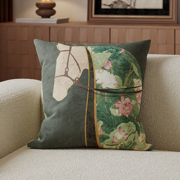 Decorative Velvet-Front Throw Pillow Cover with Unicorn Motif and Contrast Piped Edge