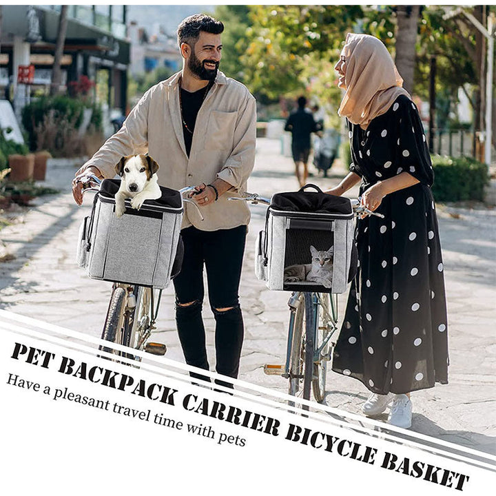 front-mounted reinforced pet bicycle carrier tote with structured frame mesh entry and removable washable liner Kalsten
