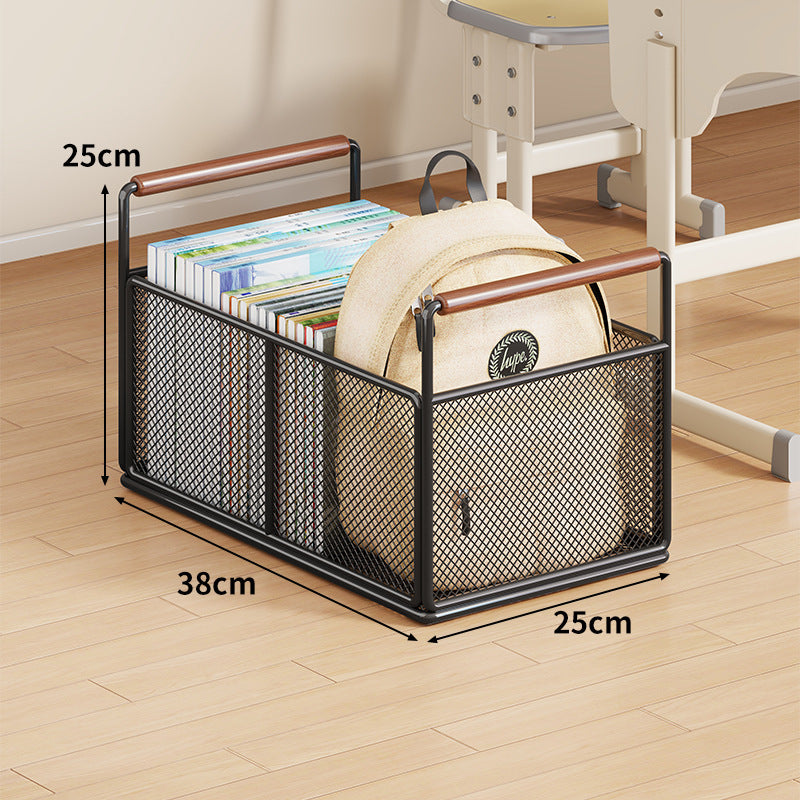 Metal Mesh Floor Storage Crate with Wooden Carry Handles